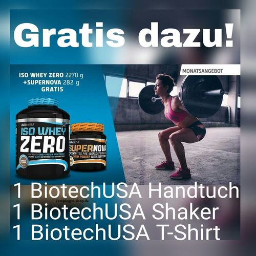 BioTech USA ISO Whey Zero 2270g Dose+Supernova 282 g Dose+BioTech USA Handtuch+Shaker+Tshirt Gratis